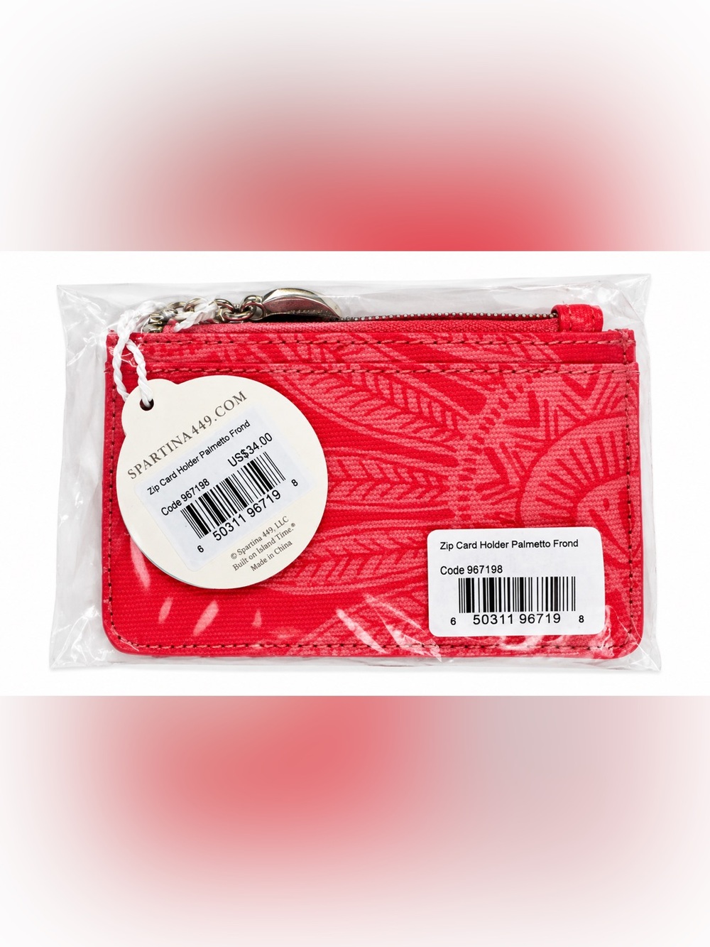 Spartina 449 Coral Red Zip Card Holder